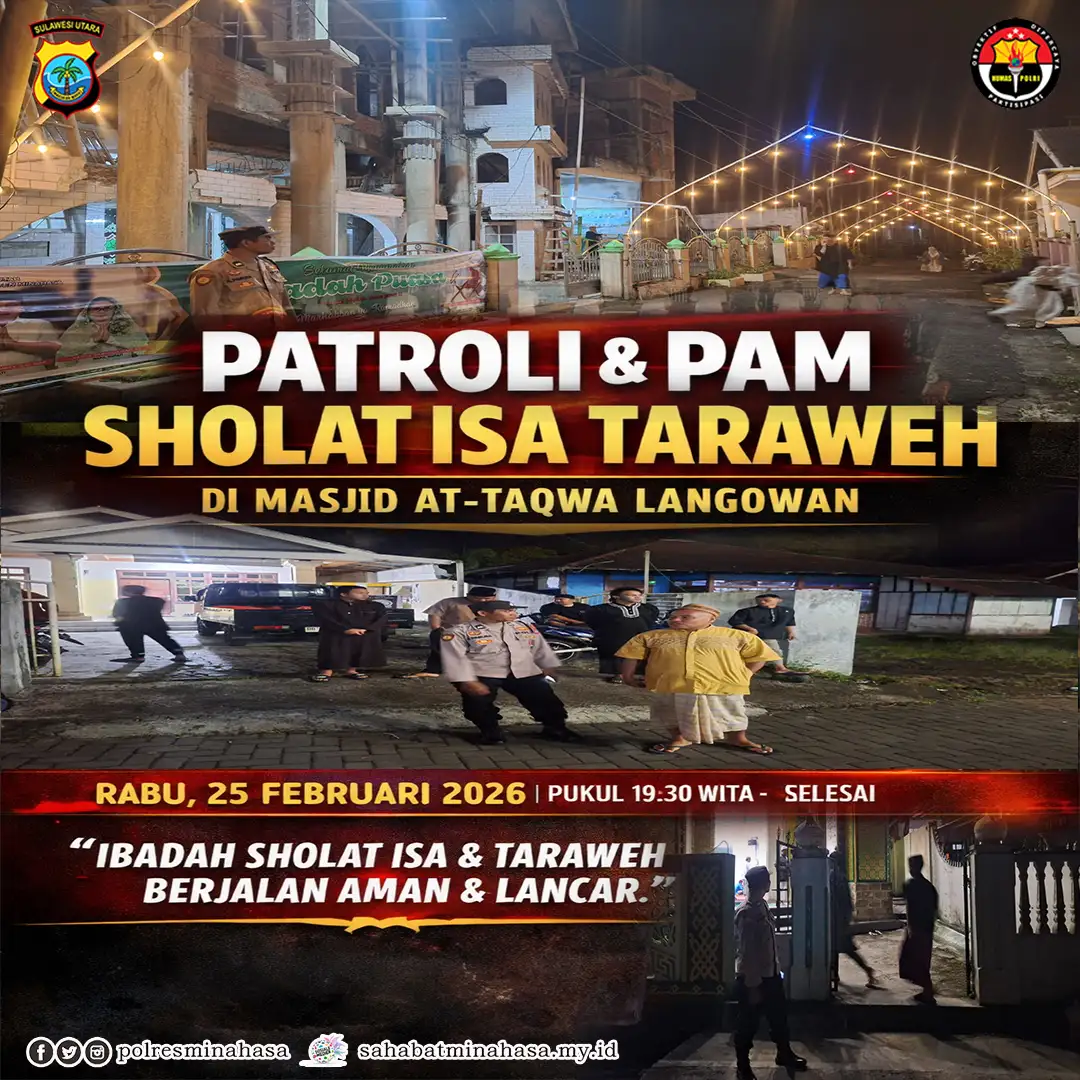 Personel Polsek Langowan Laksanakan Patroli dan PAM Sholat Isa-Tarawih di Masjid At-Taqwa